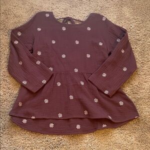 Madewell Plum Peplum Tunic with Daisy Embroidery